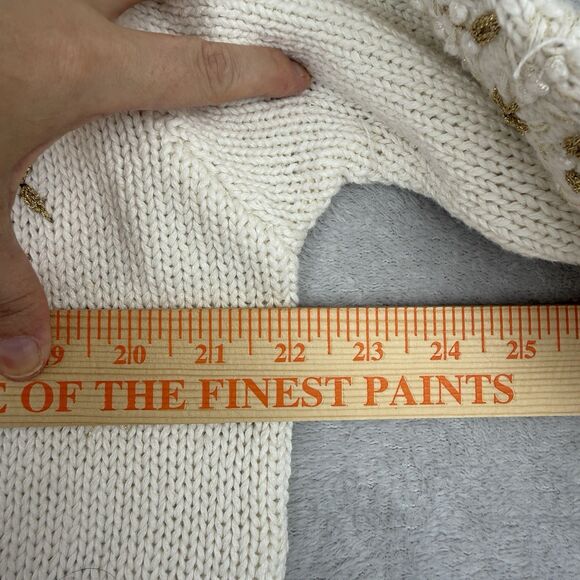 Vtg Snowflake Sweater XL Cream Gold Metallic Woven Knit Holiday Winter Grandma - Picture 12 of 15